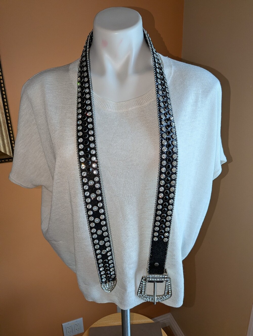 NEW Crystal-Studded Black Belt with Rhinestone Buckle